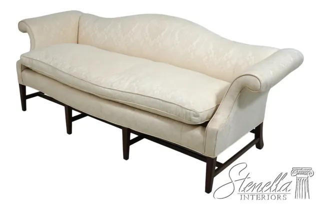 F62813EC: KITTINGER 8 Leg Damask Upholstered Camelback Sofa