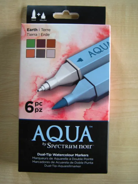 Marcadores de acuarela de doble punta Spectrum Noir Aqua - juego de 6 bolígrafos tonos tierra