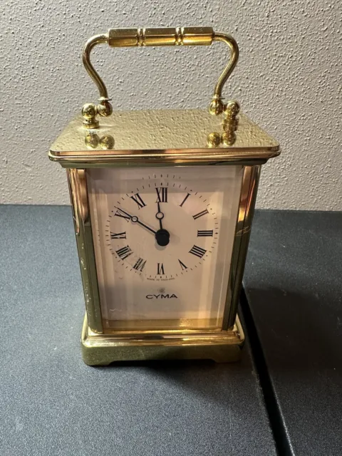 Vintage CYMA SCHMID BRASS CARRIAGE CHIME CLOCK 8 DAY