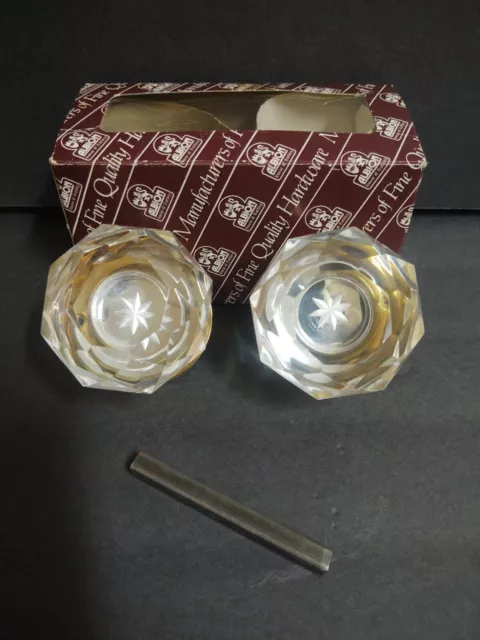 ✨Vtg.1 Set Door Knobs Handle Cut Glass (Resin) Crystal Brass Plates ATOMIC  STAR