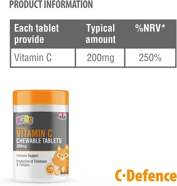 CHILDRENS VITAMIN C 200Mg 120 Orange Flavour Chewable Tablets Kids