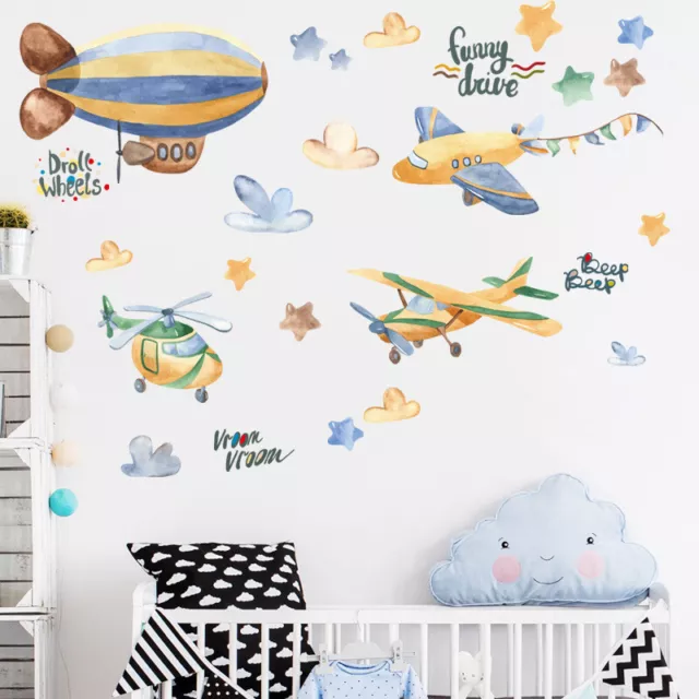Removable Wall Stickers Nursery Boys Planes Stars Decals Decor DIY AU STOCK