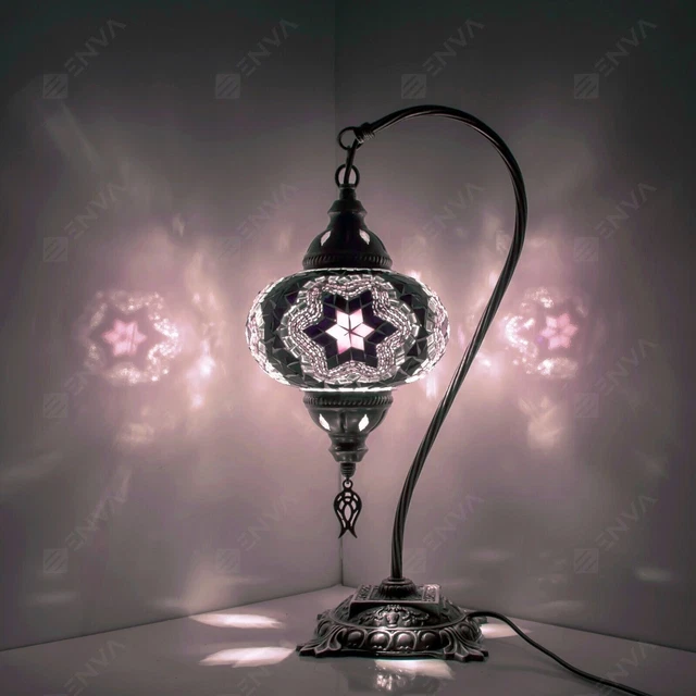 Lampada tavolo a collo di cigno a mosaico Tiffany fatta a mano turca marocchina