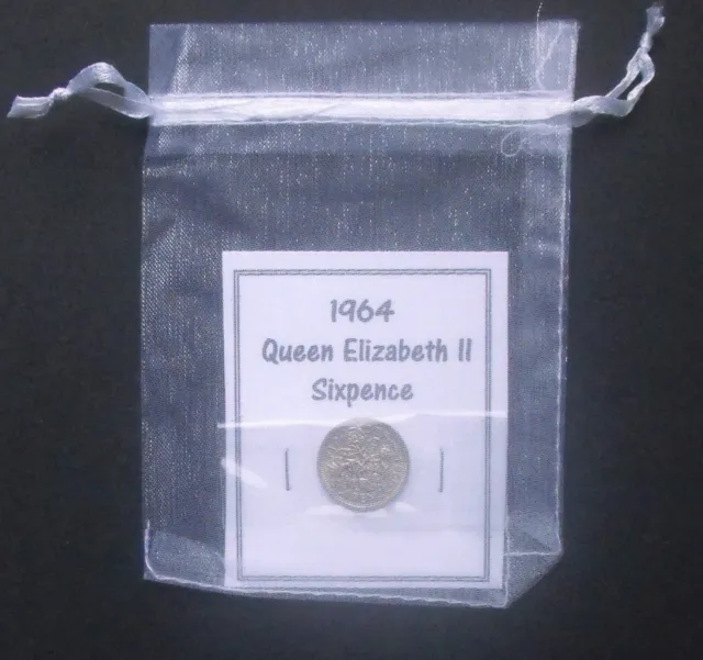 1964 60th birthday lucky Sixpence coin on card wedding retirement gift bag Queen
