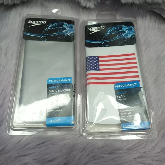 LOT OF 2 NEW Silicone Adult Swim Caps White Flag Silver Speedo $20.24 -  PicClick