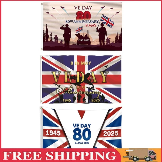 2025 VE DAY 80th Anniversary Flag 3x5 Ft Memorabilia Flag Waterproof 2025-ve-day-80th-anniversary-flag-3x5-ft-memorabilia-flag-waterproof