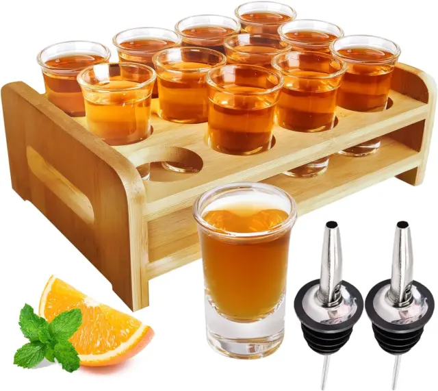 Shot Glasses Set of 12 Shot Glass Tray Serving Holder 1Oz/30Ml Bulk Glass Shot G