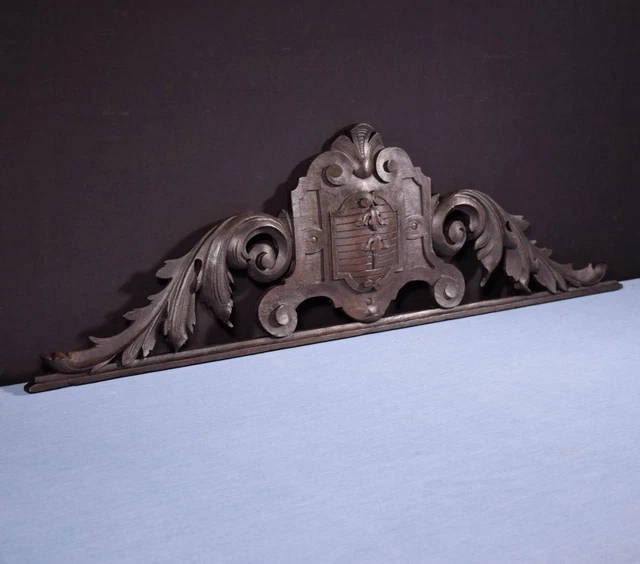 *39" Large French Antique Crest/Pediment/Crown in Solid Oak Highly Carved