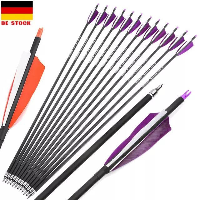 12X 30" Carbonpfeile Naturfedern SP500 Bogenschießen Compound Recurve Bogen Jagd