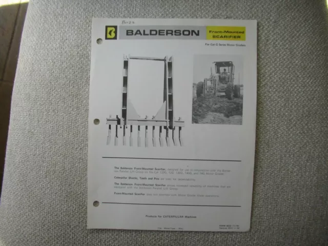1976 Balderson scarifier specification sheet brochure for Cat G motor grader