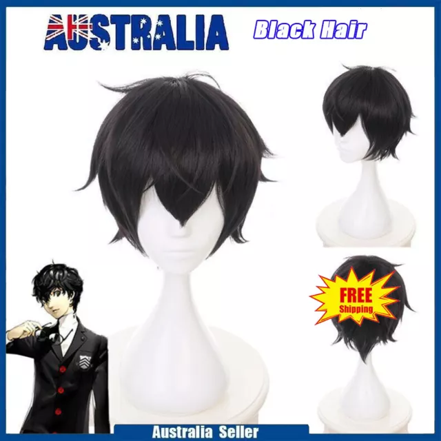 Anime Persona 5 Amamiya Ren Short Black Hair Cosplay Costume Wig Halloween Prop