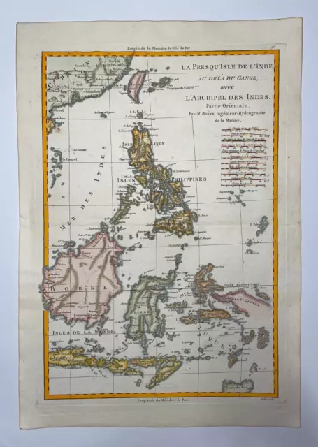 Philippines East Indies 1780 Rigobert Bonne Antique Map In Colors 18Th Century