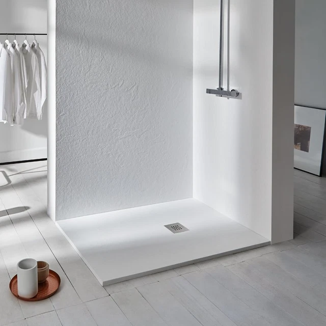 Piatto Doccia 70x140 cm in Marmo Resina Gelcoat Bianco Con Piletta Essential Sla