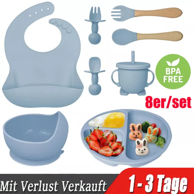 8teilig Silikon Baby Geschirrset Kindergeschirr Kinder Teller w/Saugnapf BPAFre