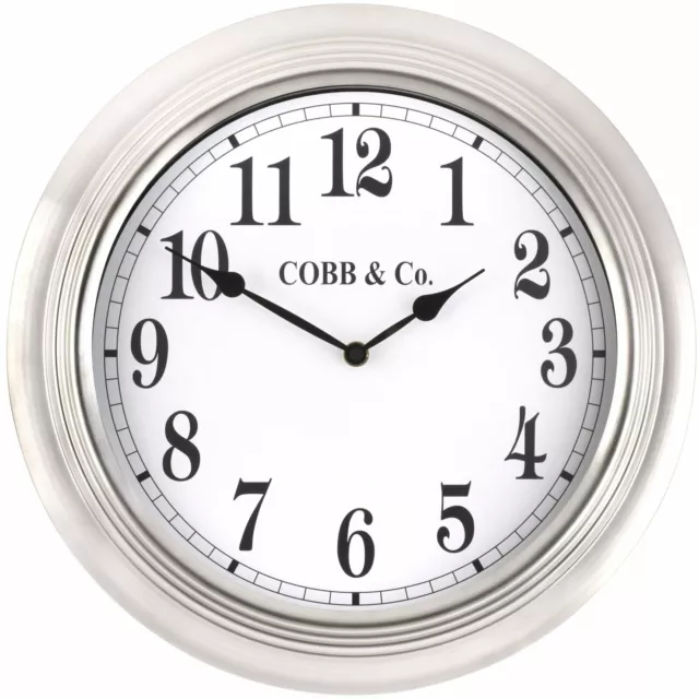 NEW COBB & Co Stainless Steel Wall Clock, Silver, Numbers, 38cm