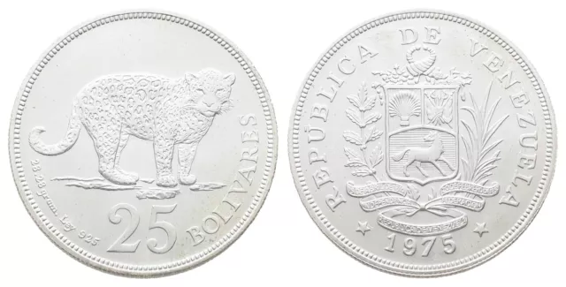 Venezuela 25 Bolivares 1975 - Jaguar Silber Münze Coin