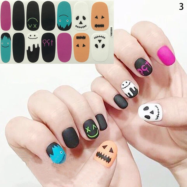 Pegatina de arte de uñas de Halloween autoadhesiva arte en uñas pegatina calabaza completa para