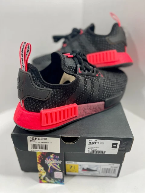 New Size 7.5 Mens - Adidas Nmd_R1 Knit "Black Signal Pink" Red/Black New Size 7.5 Mens - Adidas Nmd_R1 Knit "Black Signal Pink" Red/Black