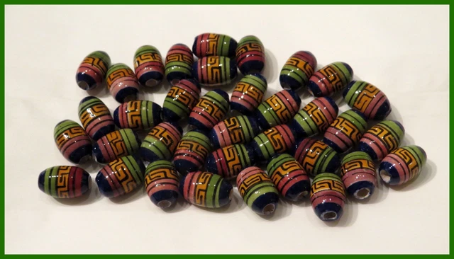 Porzellan Inka Keramikperlen bunt18x7mm.Ovale Bastelschmuck Loch 2mm Handarbeit