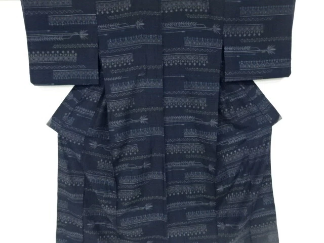 6378174: Japanese Kimono / Antique Hitoe Kimono / Tsumugi / Woven Stripes