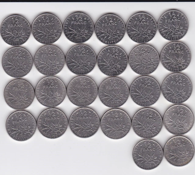 Lot De 26 Pieces 50 Cts Francs - Annees Toutes Differentes -
