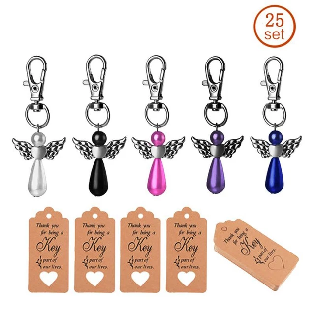 25PCS/SET ANGEL KEYCHAIN Keyring Kraft Tags Christian Guest Return