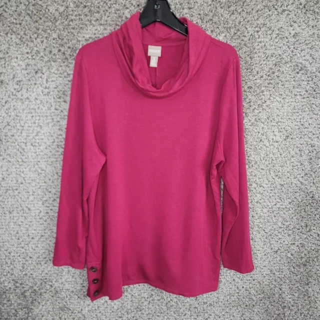 Chicos Top Womens 3 US XL Pink Cowl Neck Sweater Long Sleeve Tunic Ladies