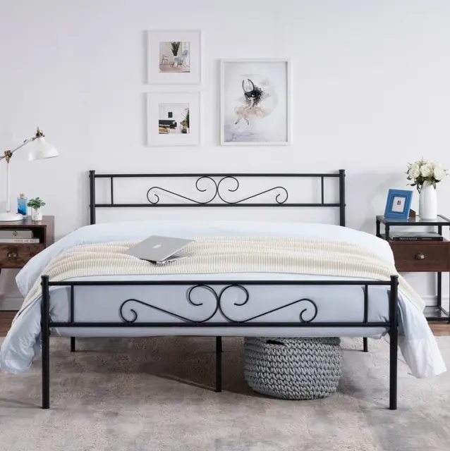 Halstein Metal Platform Bed Frame with Headboard and Footboard