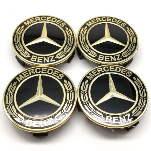 For Mercedes-Benz Gold 4PCS 75mm Wheel Center Hub Caps Cover Badge Emblem Decal