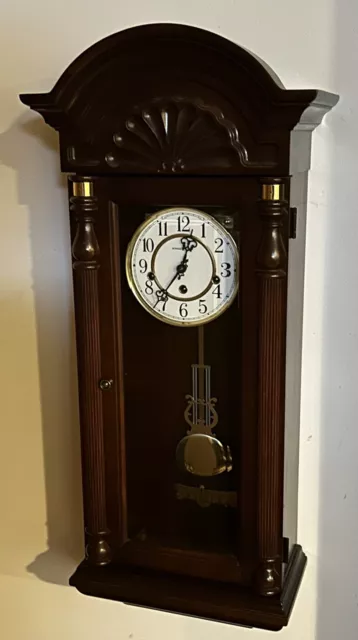 Howard Miller Jennisen 33" Mahogany Wall Clock 612-221 Triple Chime Great!!!