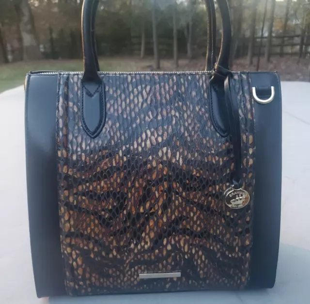 NWT Brahmin Caroline Cocoa Blanchard Satchel Bag Leather brown black