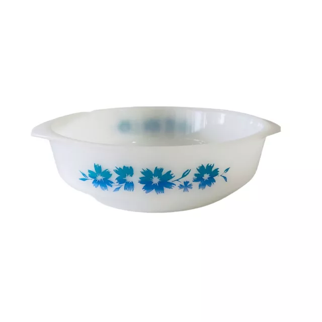 Agee Crown Pyrex Cape Tulip 10" Casserole Dish Blue Flowers Vintage 1970's Retro