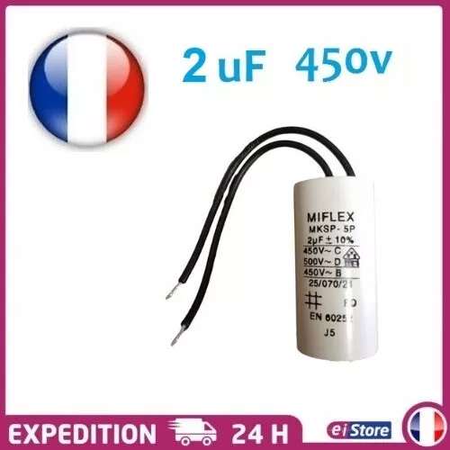 Condensateur moteur de démarrage/permanent 2µF 2uF 450V à fils travail MKSP-5P