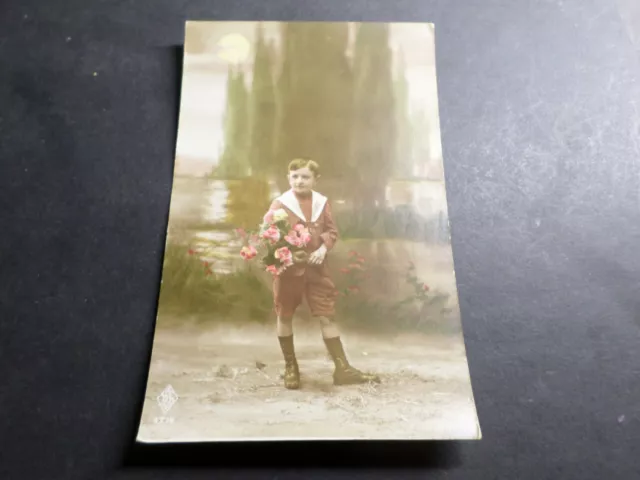 CPA Fantasy Boy With Flowers, Old Postcard