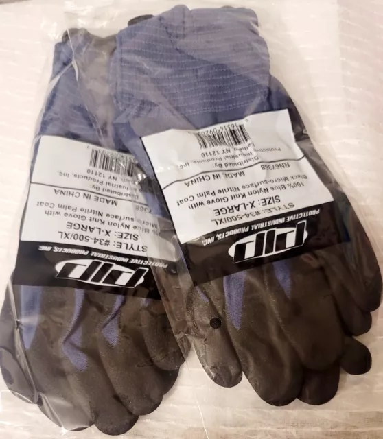 2 PAIR OF PIP G-Tek Nitrile MicroSurface Nylon Grip Gloves,   #34-500 SZ XLG