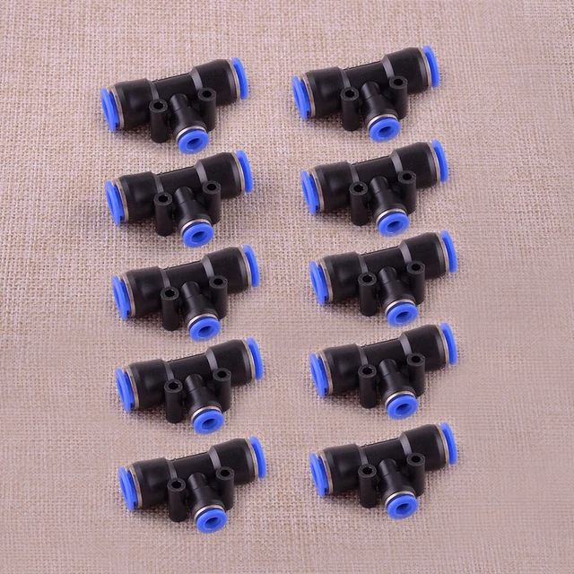 10pcs Pneumatic Reduced T Union Push In Fitting Tube 3/8" 10mm To 1/4" 6mm