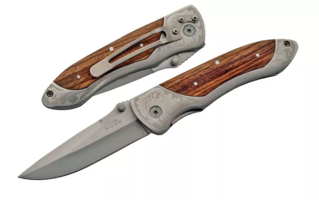 Laser Etched Stainless Steel Blade | Zebra Wood Handle 4.25 inch Folding Knife