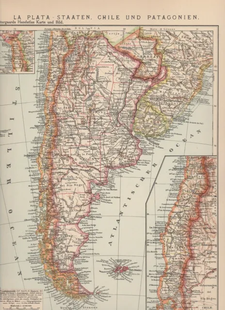 Historische Landkarte La Plata-Staaten Chile Patagonien Oestergaards Handatlas