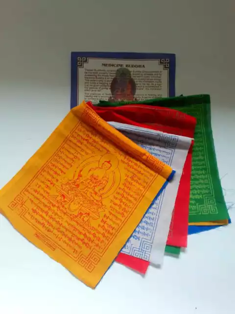 10 Tibetische Gebetsfahnen Medizin Buddha,20x24cm, 200cm,100% reine Baumw.,Nepal