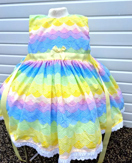 DREAM SALE 0-5 years BABY GIRLS pastel rainbows twirly lined tie belt  dress