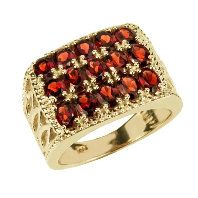 Natural Garnet Gemstone with 14K Gold Plated Silver Ring for Men's #872