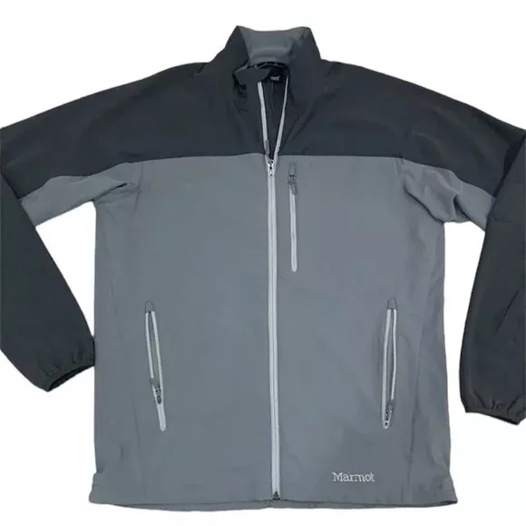 Marmot Black Gray Full Zip Men’s Athletic Jacket w Zipper Pockets Size XL