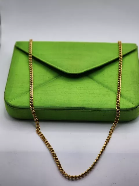 Thai Silk Co Envelope Handbag/Clutch/Chain Strap/Retro/Vintage/LIME Green Fabric