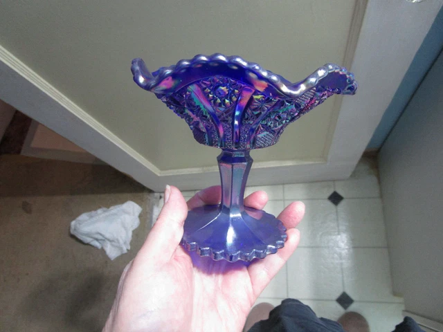 Vintage IMPERIAL GLASS Compote Carnival Glass PURPLE BLUE Compote Dish