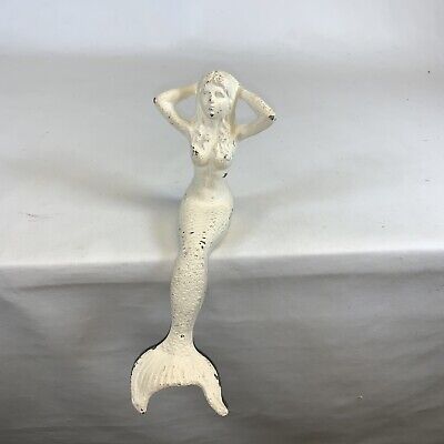 Cast Iron Off White Sitting Mermaid  Ledge Shelf Sitting Approximately 10.5” In