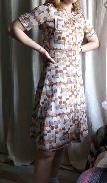 Robe Chasuble Camaïeu En Tweed écossais Gris-noir-marron - Taille 38, Longueur Genou, Occasion Très Bon état, Fermeture éclair
