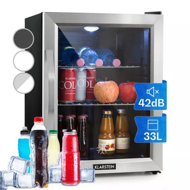 Minibar Weinkühler Getränkekühlschrank Glas 33 L LED leise freistehend Edelstahl