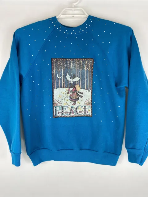 1984 Mary Engelbreit Sweatshirt "Peace" Christmas Womens Vintage Tultex Large