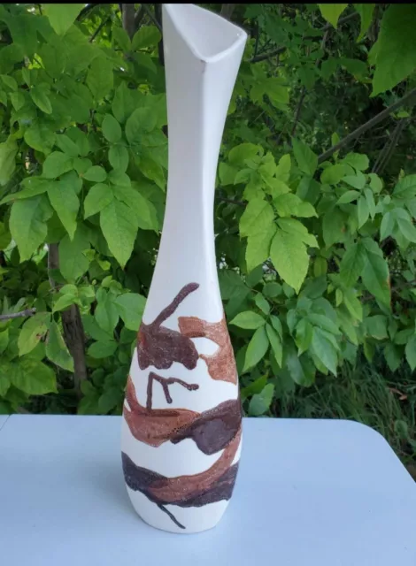 Vintage Royal Haeger White Earth Wrap Vase Abstract Lava Glaze MCM Mid Century