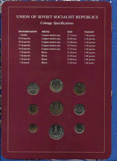 Coin Sets of All Nations USSR Russia UNC 1 Ruble 2,3,5,10,15,20,50 Kopecks 1979 2